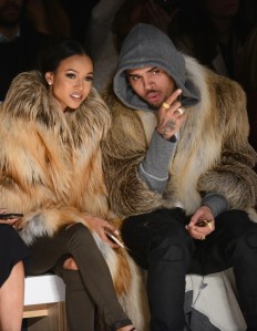 Karreuche Tran and Chris Brown at the Michael Costello fashion show during Mercedes-Benz Fashion Week. 